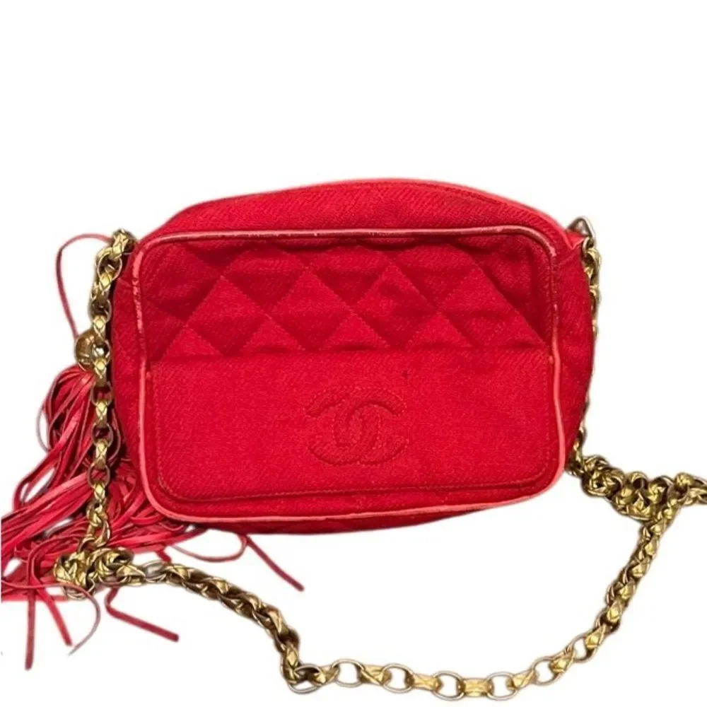 Chanel Quilted Red Crossbody Bag with Gold Chain